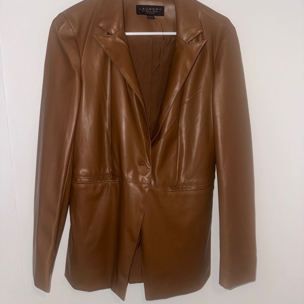 Laundry by Shelli Segal Women's Tan Faux Leather Blazer